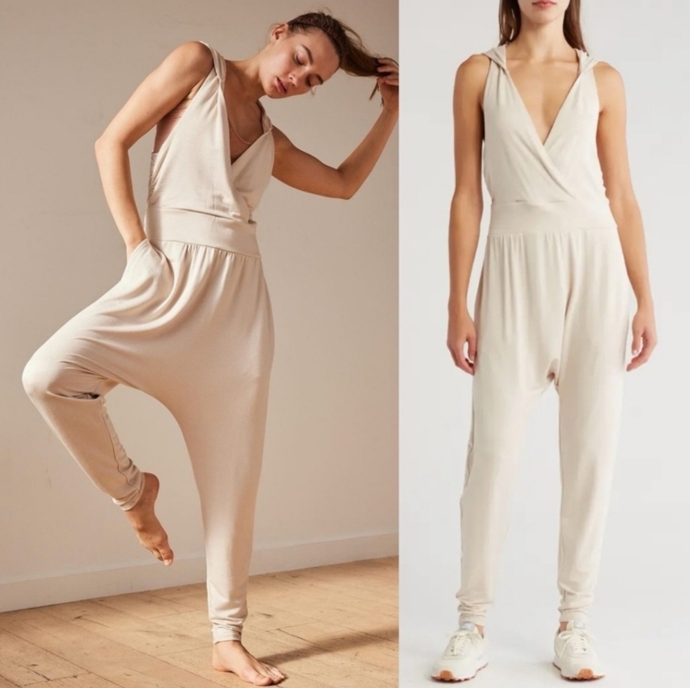 Free People Movement Second Chance Hoodie Cream Jumpsuit Size S
